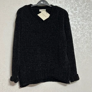 Cynthia Rowley schwarz Chenille Strick V-Ausschnitt Pullover kuschelig weich Langarm Neu mit Etikett M - Bild 1 von 5