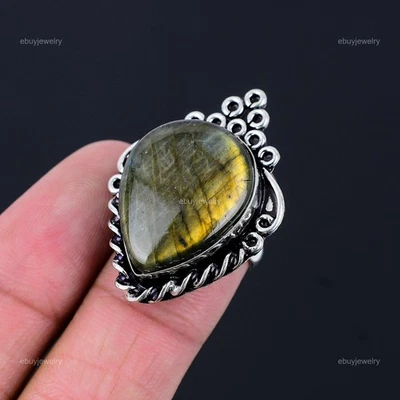 Anillo solitario labradorita natural oferta día de las hijas joyería talla 7 plata 925 Foto 1 de 4