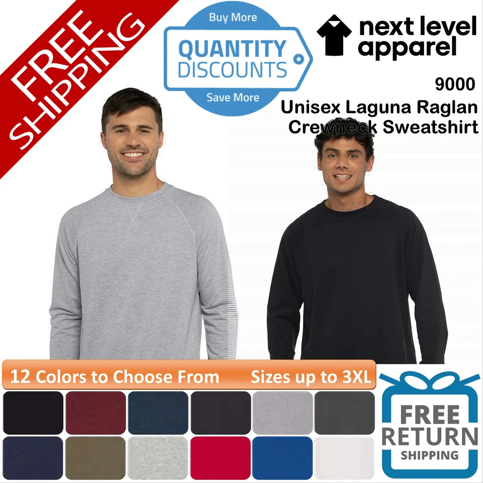 🔥 Next Level Unisex Laguna Raglan Crewneck Sweatshirt V-notch Up To 3XL 9000 - Image 1 of 1