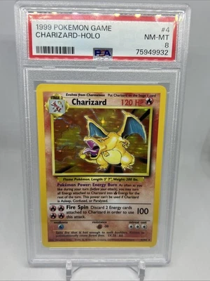 1999 年 Charizard Holo Base Set Unlimited Pokemon TCG #4/102 PSA 8 近乎完好-完好 — 第 1/2 张图片