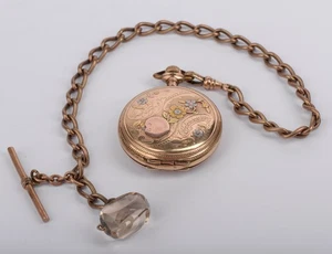 Antique Elgin 4K Gold-Filled Engraved Floral Case Pocket Watch w/ Chain 40mm - Picture 1 of 18