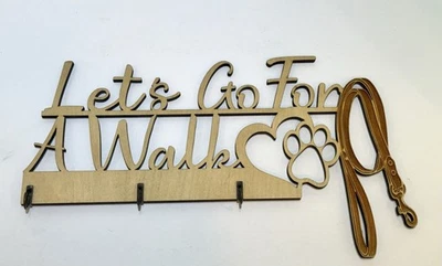 Специальный собаки поводок крючки настенный держатель давайте идти на прогулку ручной работы лазерной резки дерева - Изображение 1 из 4
