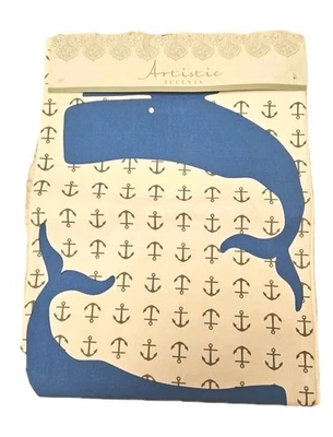 Nautical Theme Table Runner  Blue & White 72"X13" Whales and Anchors NEW Cotton - Image 1 of 4