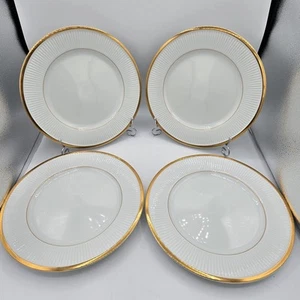 Set of 4 Fitz and Floyd Classique d'Or White 10 3/4 Inch Dinner Plates Gold Trim - Picture 1 of 6