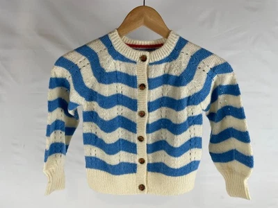 Boden мини Blouson волна девочки кардиган, синий/слоновой кости полоски, 5-6 лет - Изображение 1 из 3