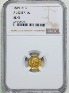 1849-D Dahlonega G$1 Liberty Head Gold Dollar AU Detail Bent NGC 6886573-001 - Picture 1 of 4