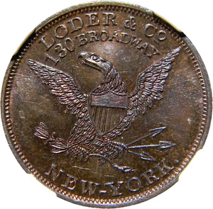 New York NY 1850s Loder & Co Gettone NGC MS 64 RB (24-18) - Foto 1 di 4