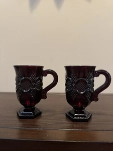 Avon 1876 Cape Cod Collection Ruby Red Glass Footed Cup 5" x 3" Set Of 2 Vtg - Picture 1 of 2