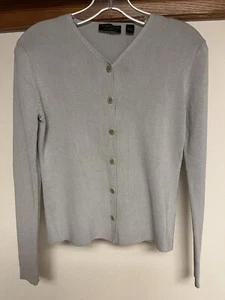Donna Karan Essentials New York 100% Silk Cardigan Sweater S Ice Blue - Picture 1 of 9
