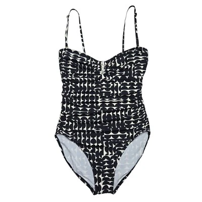 Calvin Klein One Piece Swimsuit 10 Black Womens Ruched Geometric Swim Beach - Image 1 of 4