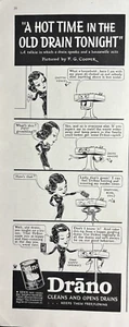 1934 Drano Drain Cleaner Opens Hot Time Tonight Cartoon Free Flowing VTG Ad - Picture 1 of 1