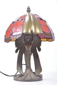 Tiffany Tischlampe fliegende Frau Buntglas Rot Vintage Retro 31cm Lampe - Bild 1 von 8