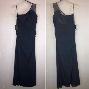 Pronovias Alida One Shoulder Evening Gown Dress Navy Blue Sz 14 Formal MSRP $780 - Picture 1 of 10