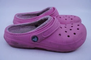 Crocs Classic Clogs Girls Size J3 Pink Faux Fur Lined Dual Comfort Warm - Picture 1 of 5