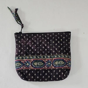 Vtg Vera Bradley Black Pattern USA Small Travel Makeup Case Zip Vinyl Lined - Picture 1 of 5