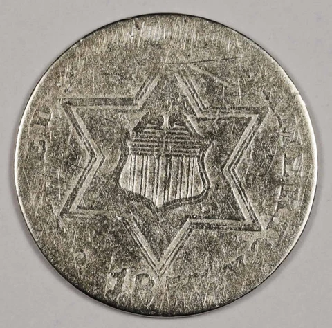 1857 Three Cent Silver.  Circulated.   177746 Cover