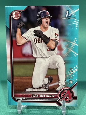 2022 Bowman Draft Ivan Melendez Aqua Paper Prospect 1st #/199 Diamondbacks Texas - Image 1 of 2