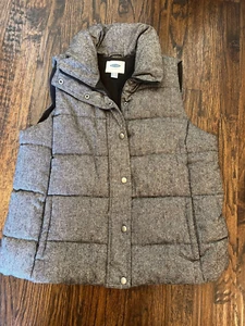 OLD NAVY Women's Puffer Vest Snap & Zipper Heavy Winter GRAY Tweed Size X-Larg - Picture 1 of 3
