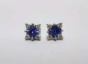 14K White Gold Tanzanite & Diamond Stud Earrings - 1.6 Grams - Picture 1 of 6