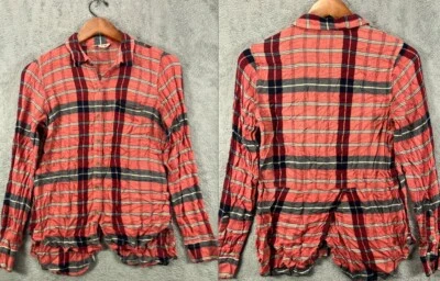 Lucky Brand Womens XS Flannel Shirt Split Back Red Plaid Button Up Long Sleeve - Image 1 of 4