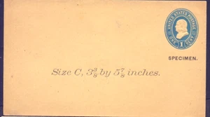 United States stamped envelope "SPECIMEN" Frankling 1 cets Size C 3 3/8 by 5 7/8 - Picture 1 of 2