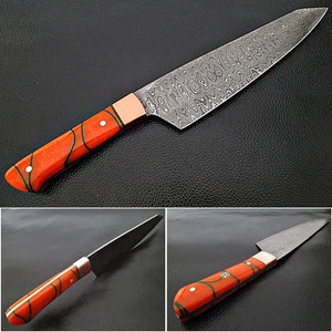 Agarre de resina sólida Santoku cuchillo de chef forjado Damasco 1095 HC acero de ciervo blanco - Imagen 1 de 5