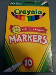 Crayola Classic Markers 10 Ct Fine Line Long Lasting Brilliant Colors Non-Toxic - Picture 1 of 2