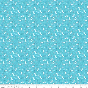 STORYTIME 30s AQUA BUNNIES 1930s REPRODUCTION FEEDSACK CALICO REPRO FABRIC HY - Picture 1 of 1