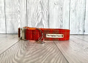 1" Autumn Harris Tweed Soft Handmade Adjustable Dog Collar silver clip S-XL - Picture 1 of 8