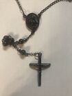 30 pouces collier chapelet noir en acier inoxydable avec pendentif Jésus-Christ 