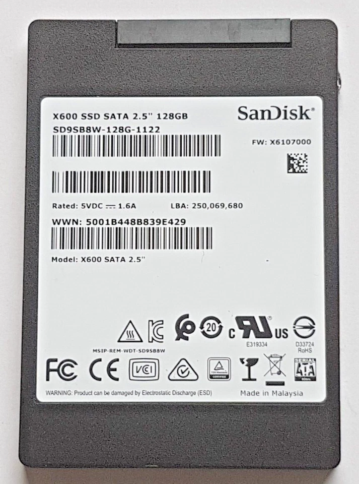 128 GB SATA III SanDisk X600 SSD SD9SB8W-128G-1122 3D-NAND TLC 2.5" Hard Drive - Image 1 of 1