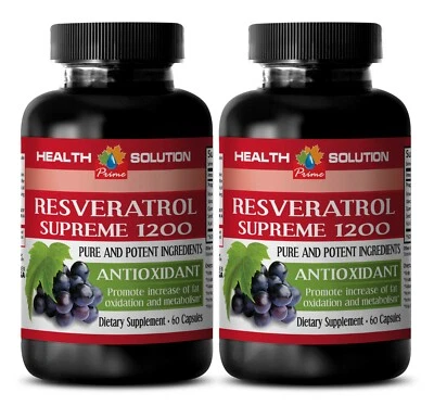 HEALTH SOLUTION USA antioxidant formula - RESVERATROL SUPREME 1200mg - fat burning vitamins 2 Bottle