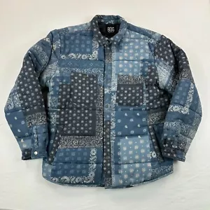 BDG jacket mens XL Blue quilt lined paisley bandana snap padded outdoor y2k - Picture 1 of 12