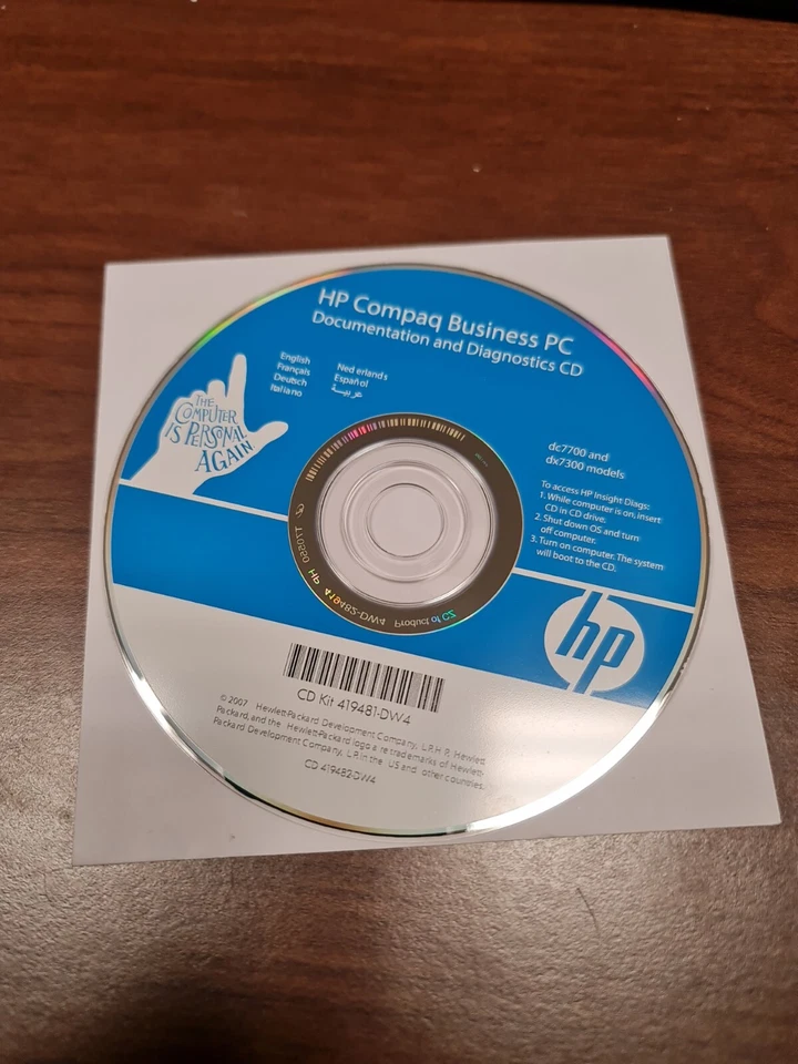 HP COMPAQ BUSINESS PC DC7700 DX7300 DOCUMENTATION AND DIAGNOSTIC 419481-DW4 CD - Immagine 1 di 2