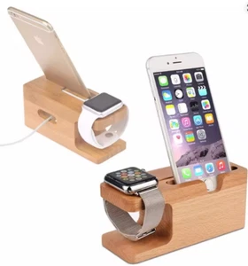 Station d'accueil de charge en bois de bambou support chargeur pour iWatch Apple Watch iPhone - Photo 1 sur 8