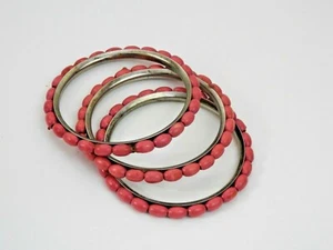 Brazalete Brazalete Vintage Cuentas Cuentas Madera Banda Metal - Juego de 3 Rojo Rosa - Imagen 1 de 6