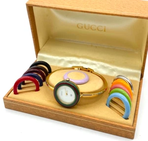 Gucci Change Bezel 12 Colors Quartz Gold White Women Watch Box 11/12.2 Excellent - Picture 1 of 12