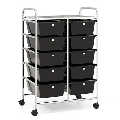 10-Drawer Rolling Storage Cart Tools Scrapbook Paper Organizer on Wheels Black - Image 1 of 4