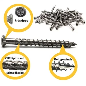 Terrassenschrauben Edelstahl C1 Torx 5x40-80 mm mit CUT-Spitze - Bild 1 von 6