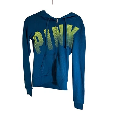 Victoria's Secret NWT PINK Teal Graphic Zip Up Hoodie Jacket XS - Image 1 of 4