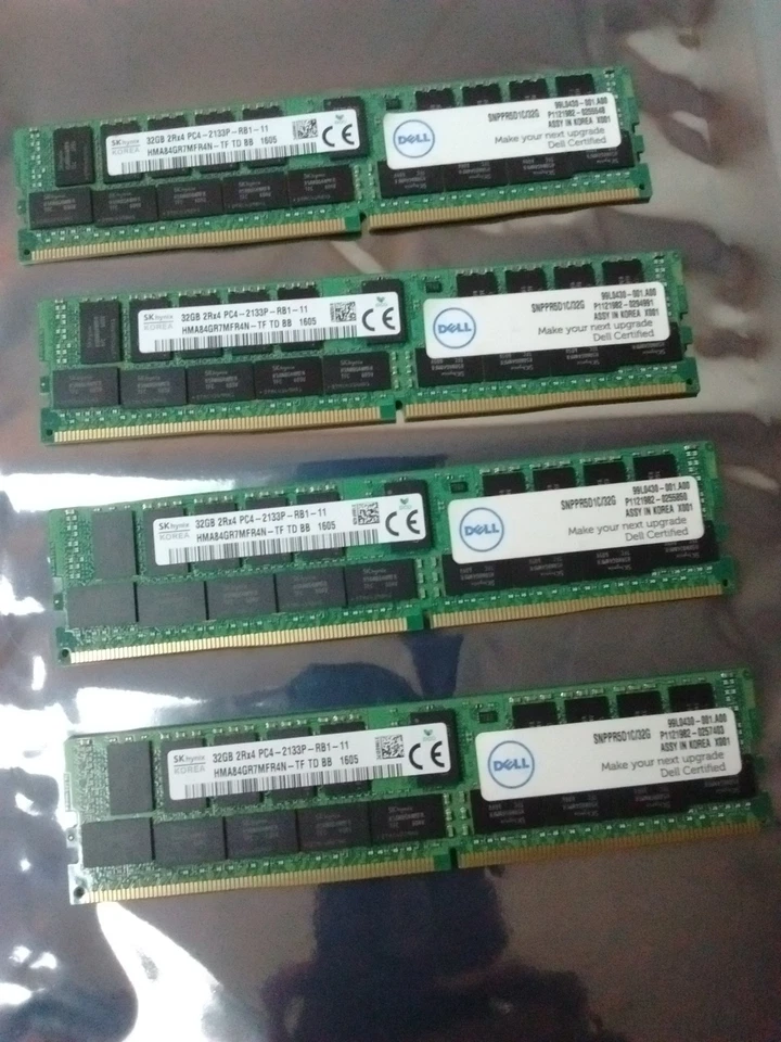 Lot  (4) SKhynix Dell Cert.  16GB PC4-2133P  ECC REG HMA84GR7MFR4N SNPPR5D1C/32G - Image 1 of 1
