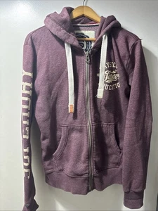 SUPERDRY Mens Graphic Zip Hoodie Sweater Large Burgundy Cotton Preloved - Picture 1 of 6