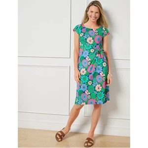 ABITO NUOVO SENZA ETICHETTE TALBOTS MAGLIA SENZA SFORZO CRAVATTA FLOREALE verde e blu donna medio - Foto 1 di 7