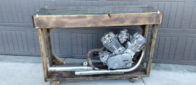 Custom Yamaha Engine Table with Glass Top - Image 1 of 4