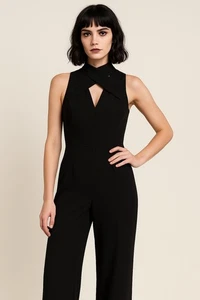 Jumpsuit Gr. 6 Trina Turk schwarz gekreuzter Ausschnitt weites Bein Abend schick - Bild 1 von 8