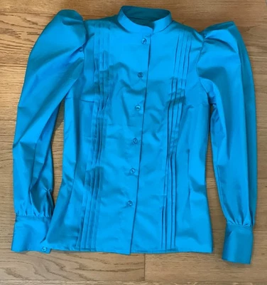 Handmade Victorian style Women blouse shirt puffy sleeve high collar, sizes 4-30 - Image 1 of 4