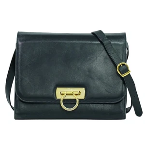 Salvatore Ferragamo Gancini Leather Shoulder Crossbody Bag Navy Gold - Picture 1 of 15