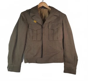 Vintage WWII Ike Herren braun Wollmischung Cropped Militär Mantel 34R - Bild 1 von 8