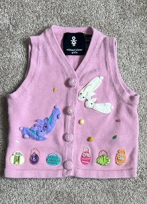 Chaleco Suéter Michael Simon Niña Rosa Primavera Tejido Bordado Conejito Talla 4T Foto 1 de 4