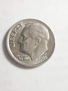 1986-P 10c Dime Off Center Error Very Fine - Picture 1 of 6